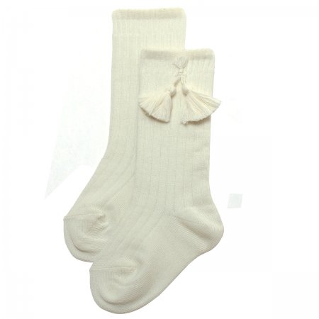Ivory Knee High Ribbed Socks With Tassels For Boys And Girls