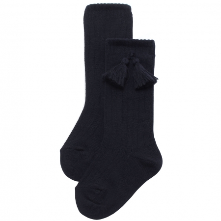 Knee High Navy Ribbed Socks With Tassels
