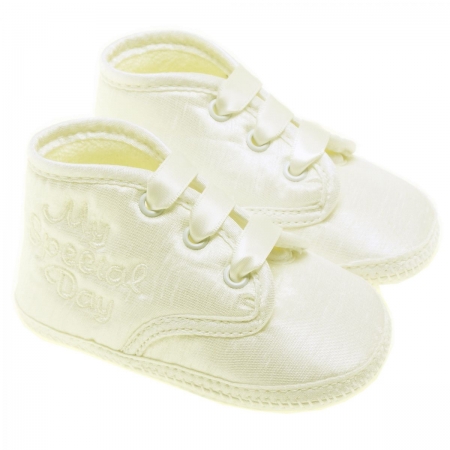 Baby Boys Ivory Lace Fastening Christening Bootee with My Special Day Embroidery