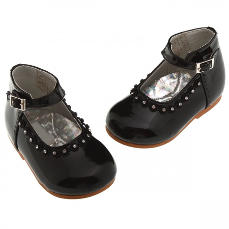 Sales Baby girls black patent shoes with diamonate and beads decoration