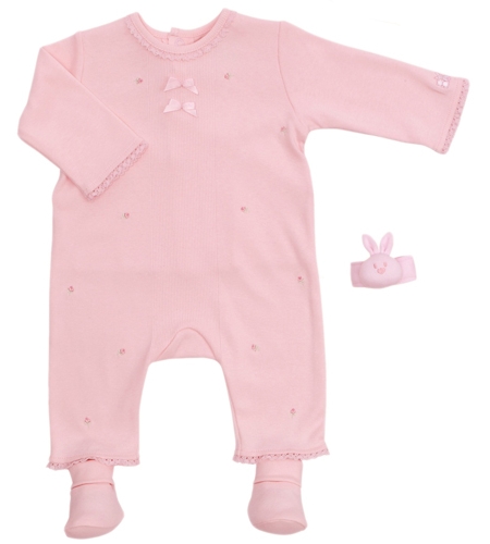 Emile Et Rose Sales Pink All in One Rosebud Romper With Bootee And Wrist Rattle