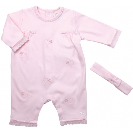 Emile et Rose Baby Girls Pink Romper with Matching Hairband