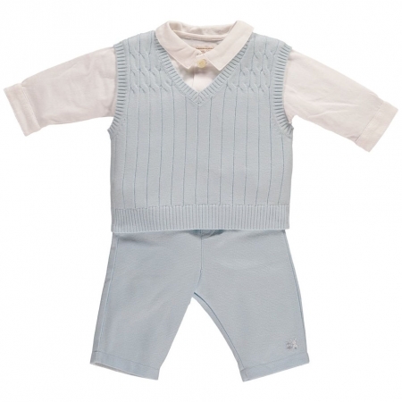 Emile Et Rose Baby Boys Smart Knitted Blue White 3 Piece Set