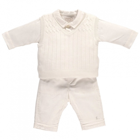 Emile Et Rose Baby Boys Smart Knitted Ivory 3 Piece Set