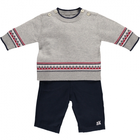 Emile Et Rose Baby Boys Grey Knitted Top Navy Trousers Smart Outfit