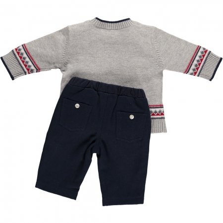 Emile Et Rose Baby Boys Grey Knitted Top Navy Trousers Smart Outfit #2