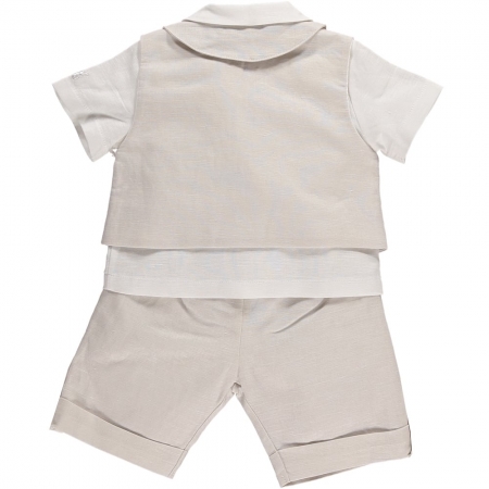 Emile Et Rose Baby Boys Ivory Beige Linen Waistcoat Set With Hat #3