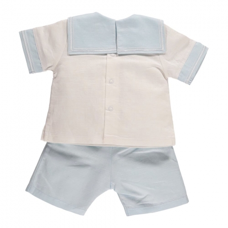 Emile Et Rose Baby Boys White Blue Linen Sailor Outfit With Hat #2