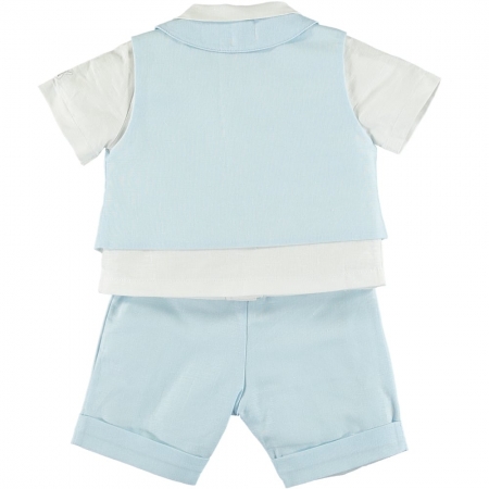 Emile Et Rose Baby Boys White Blue Linen Waistcoat Set With Hat #3