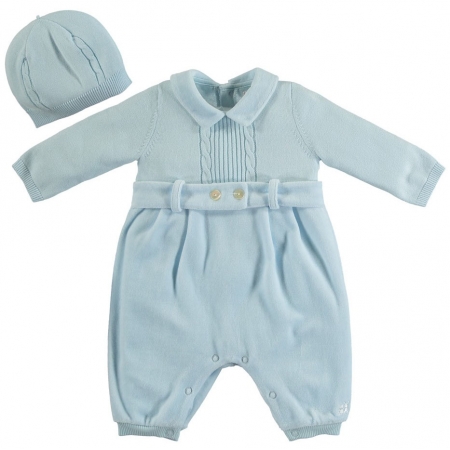 Emile Et Rose Baby Boys Blue Knitted Velour Romper With Hat