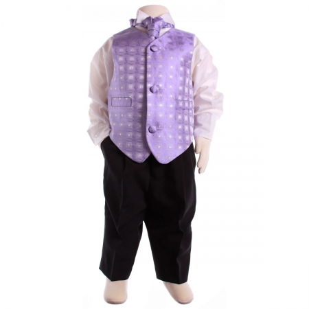 Boys Lilac Cravat Waistcoat Set Wing Collar Shirt Black Trousers