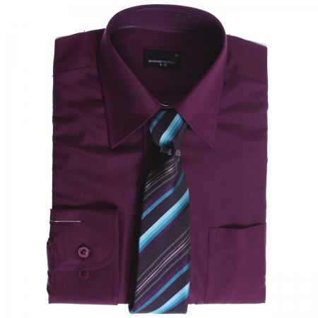 Boys Shirt High Quality Boys Plum Shirt With Tie