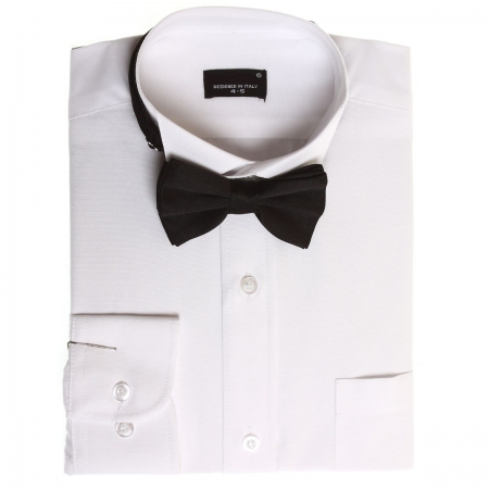 Boys white wing collar shirt with black bow tie