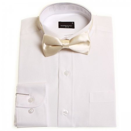 Boys wing collar white shirt with ivory bow tie