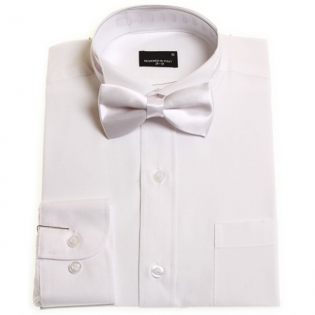 Boys white wing collar shirt with white bow tie