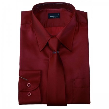 Boys dress shirt with tie maroon colour sheen fabric