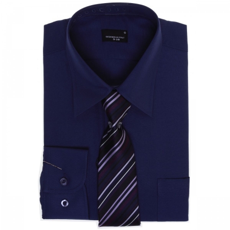 High Quality Boys Navy Purple Formal Shirt With Tie