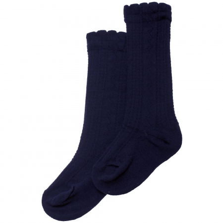 Knee High Cotton Rich Navy Socks Scallop Edge