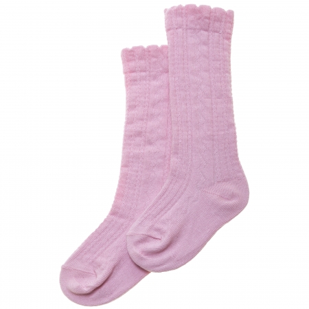 Pink Knee High Socks Scallop Edge Cotton Rich