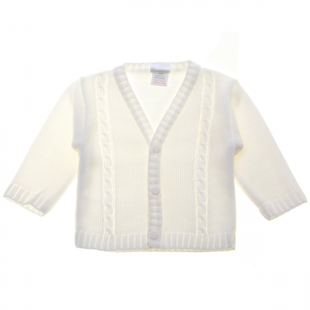 Baby Boys White Cardigan Cable Twist Pattern