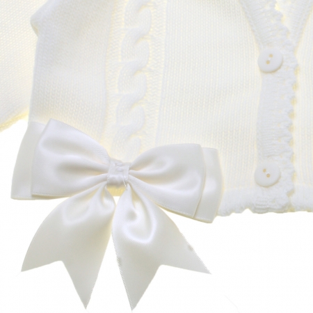 Baby Girls Ivory Cardigan Decorated By Double Bows #2
