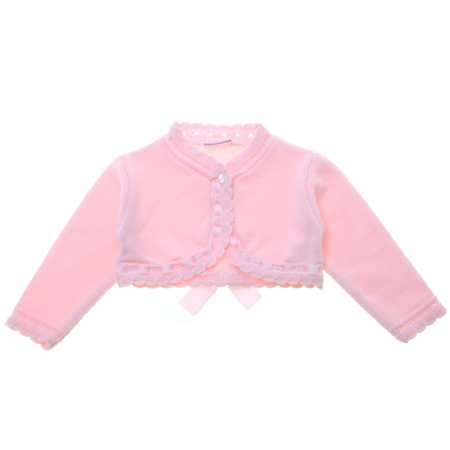 Baby Girls Pink Bolero Decorated By Ribbon And Bow