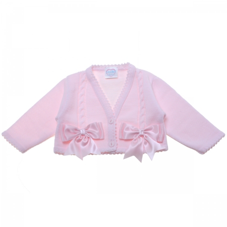 Baby Girls Pink Cardigan With Double Satin Bows