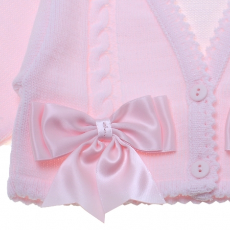 Baby Girls Pink Cardigan With Double Satin Bows #2