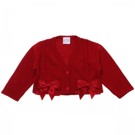 Baby Girls Red Cardigan Decorated By Double Bows