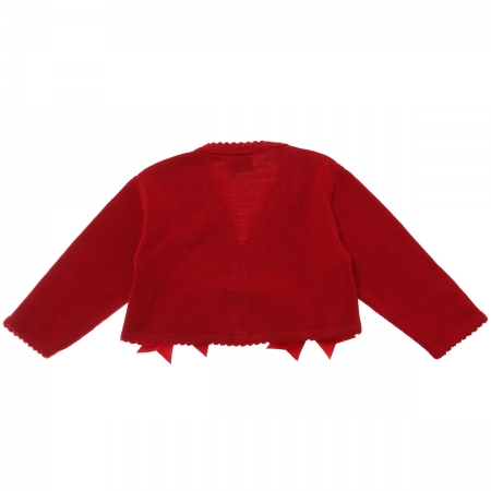 Baby Girls Red Cardigan Decorated By Double Bows #2