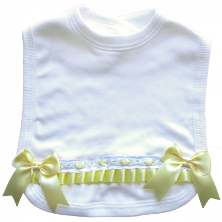 Made in England Baby Girls Soft Cotton White Bib With Lemon Yellow Bows