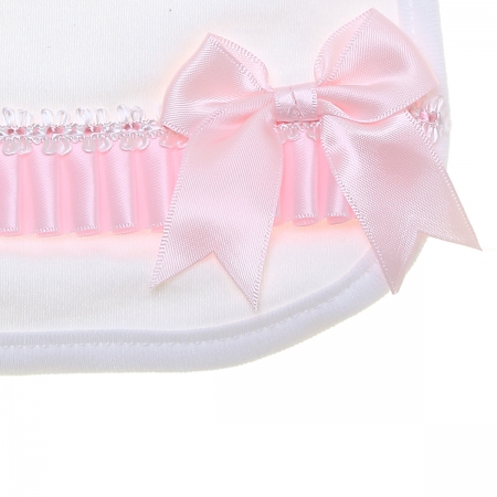 Baby Girls Soft Cotton White Bib With Pink Bows #2