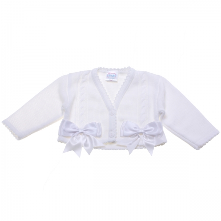 Baby Girls Double Bows White Cardigan