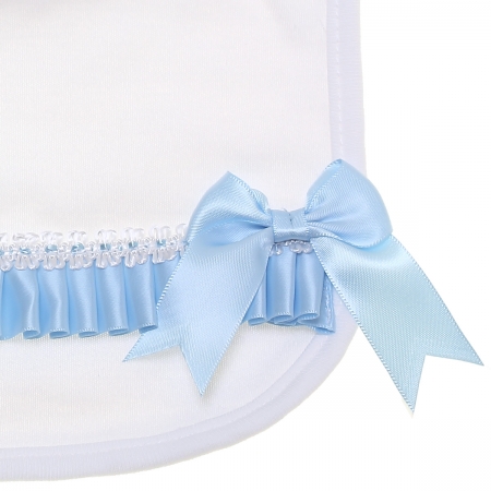 Baby Soft Cotton White Bib With Blue Bows Blue Ribbons #2