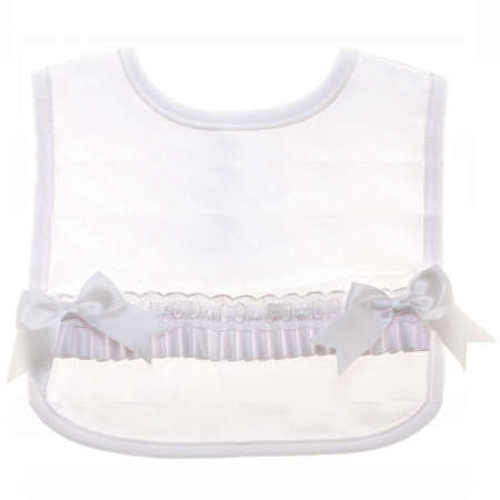 Baby Girls White Bib With White Bows In Soft Cotton