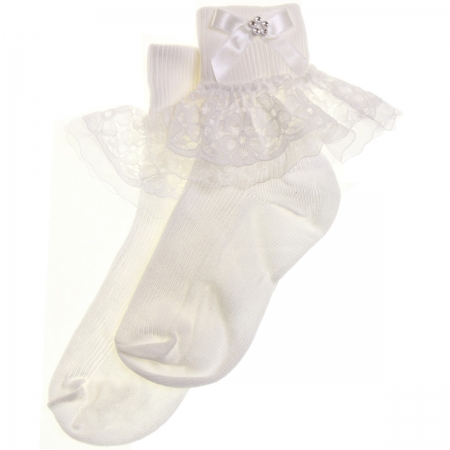 Chiffon lace with diamante girls white frilly white socks