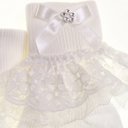 Chiffon lace with diamante girls white frilly white socks #2