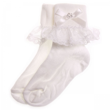 Diamante lace girls white frilly socks