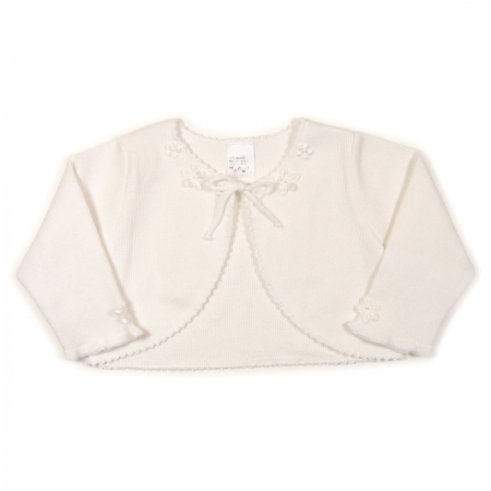 Baby girls cardigan in white with flowers decoration