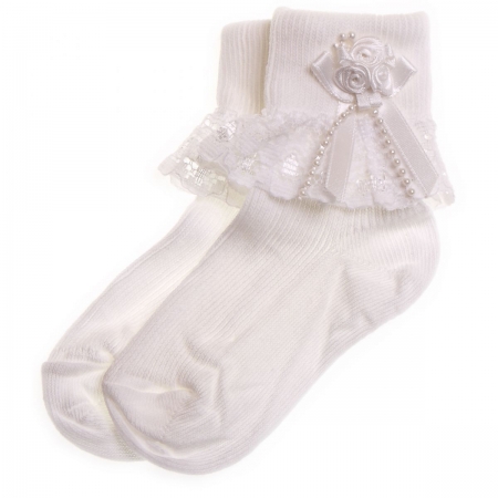 Flowers Lace Rosebuds Girls White Frilly Socks
