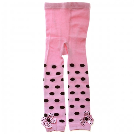 6120 Baby Girls Foot Less Tights In Pink Black Polka Dots