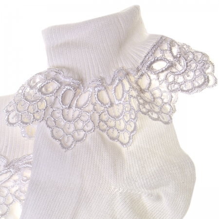 Guipure Lace Girls White Frilly Lace Socks #2