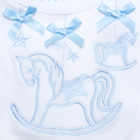 Merry Go Round Horse Embroidered White Blue Baby Bib #2