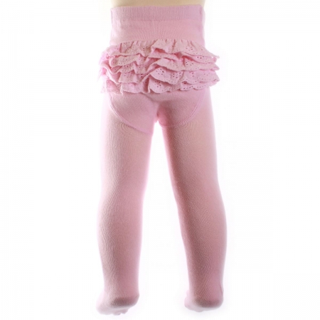 All in one baby girls pink cotton tights with frilly knickers