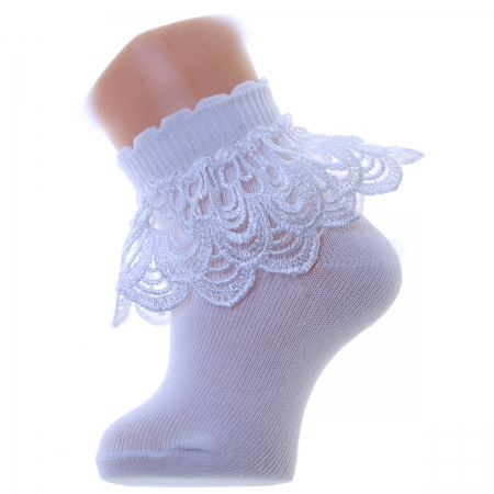 Pearl Shape Guipure Lace Girls Frilly White Socks