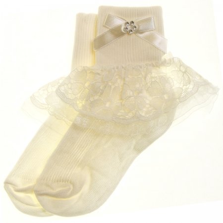 Chiffon lace with diamante girls ivory frilly socks