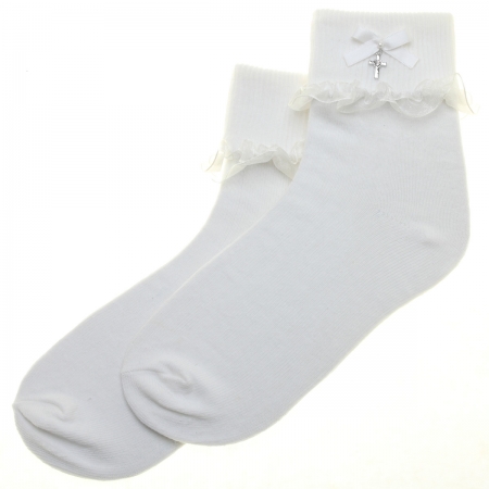 Girls White Communion Socks With A Cross