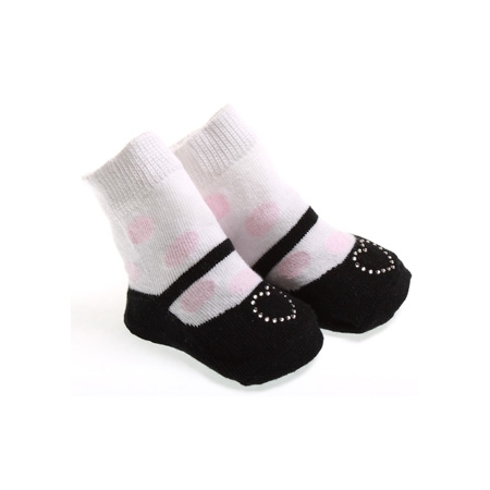 Cute little baby girls black shoe socks in gift bag heart decoration