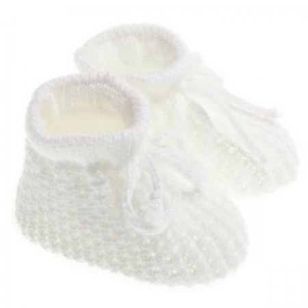 Newborn baby soft knitted booties in white