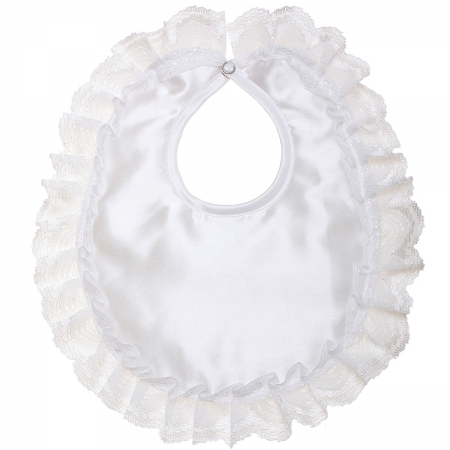 Pretty Lace Trim White Satin Bib For Your Baby